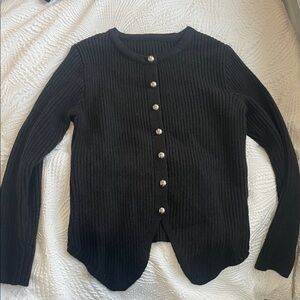 Black Ribbed Cardigan with Button Details